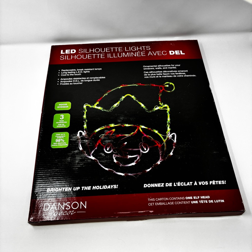 Danson Decor LED Silhouette Elf Head – Lighted Christmas Decoration – New in Box